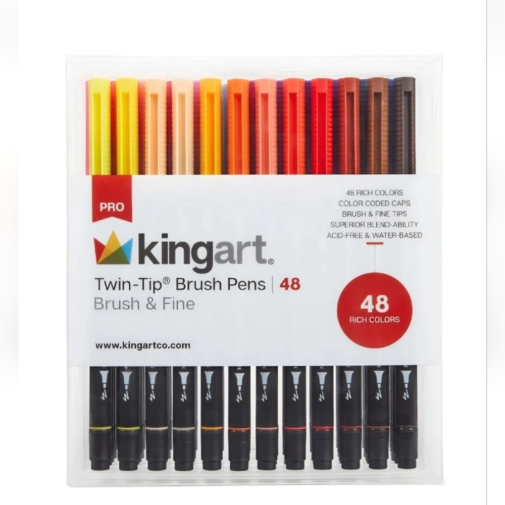 KingArt 445-48 PRO Dual TIP Brush & Fine Tip PENS,  48 Colors! New